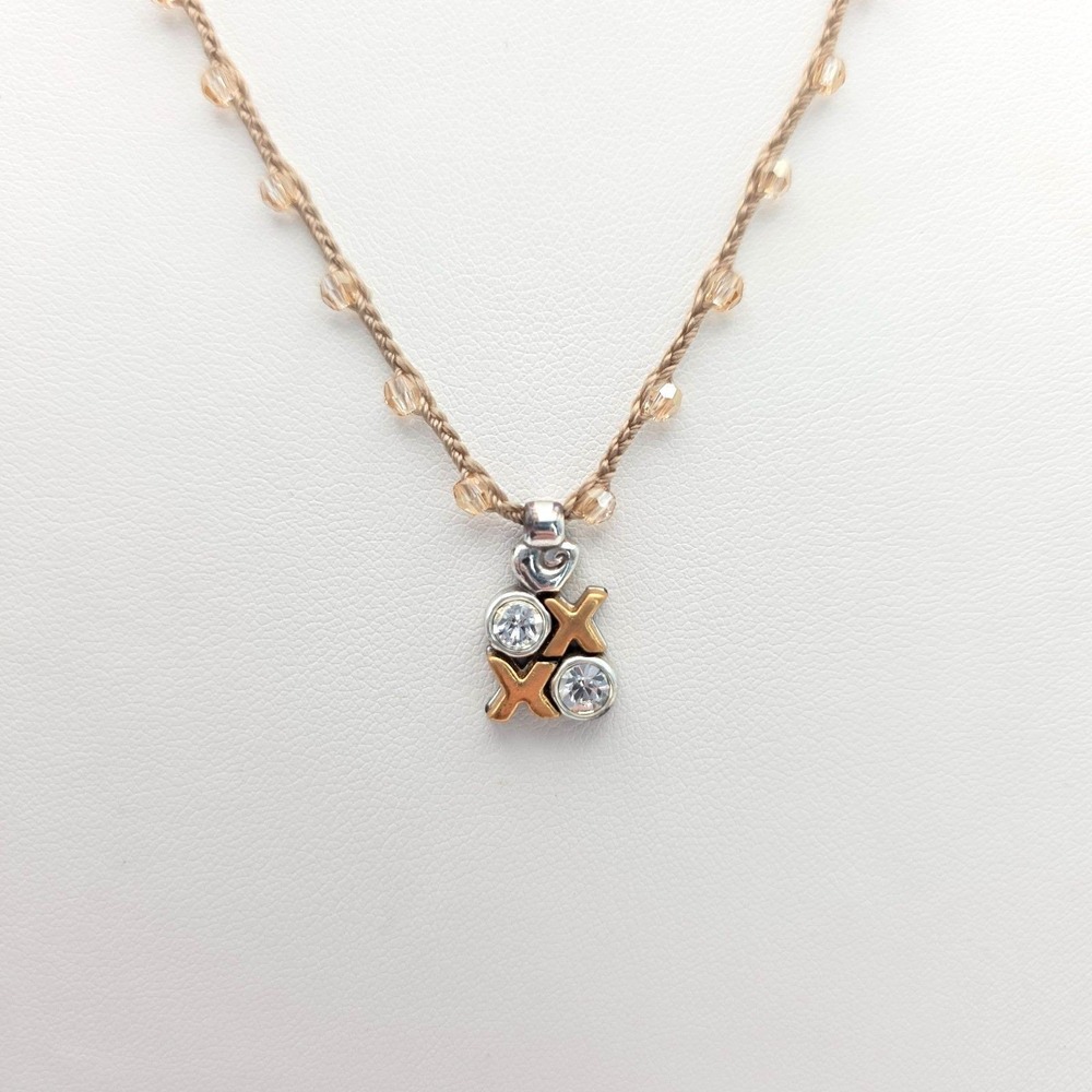 Vtg‎ BRIGHTON "Karma Petite XOXO" Necklace SWAROVSKI Champagne Cotton Cord 18"